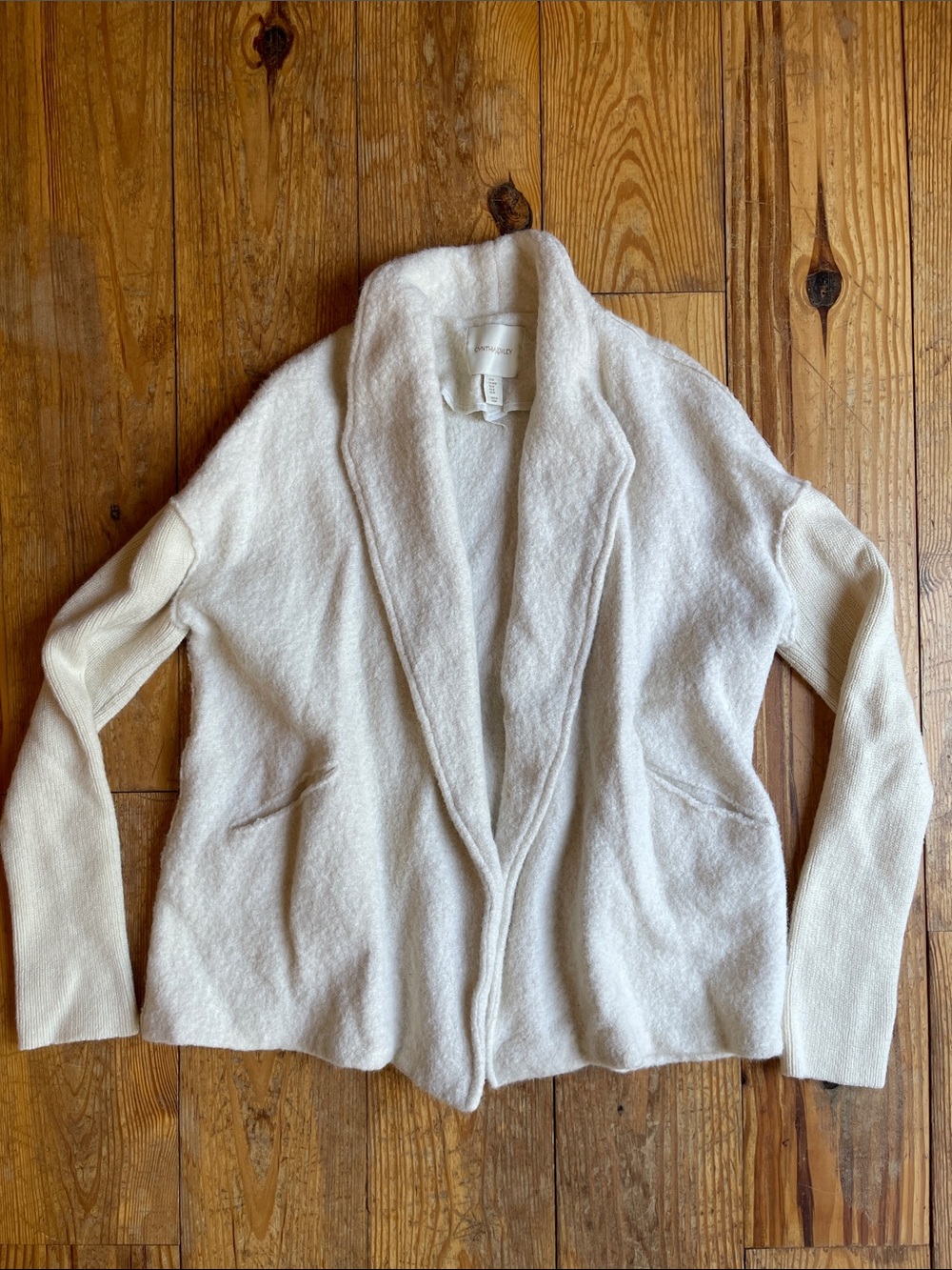 Cynthia Rowley Cream Open-Front Shawl Collar Cardigan